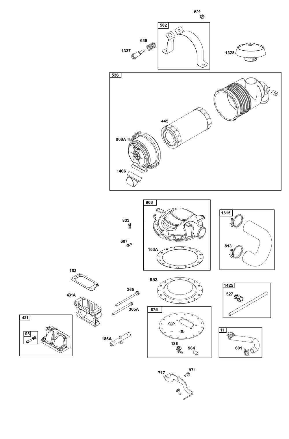 Air Cleaner Group Diagram and Parts List for 385447-0403-G1 200000 - 399999 Briggs and Stratton Engine
